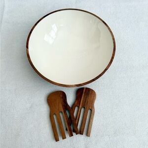 Acacia Wooden Salad Bowl Set with Serving Utensils
